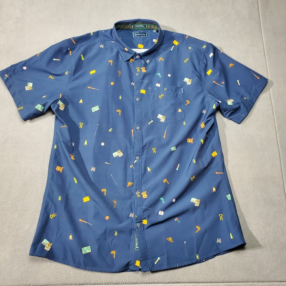 William Murray Shirt Mens 2XL Blue Golf Camp Hunt Outdoor All Over Print Button